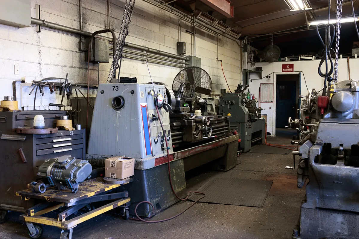 Lathes and machine tools on a working manufacturing shop floor
